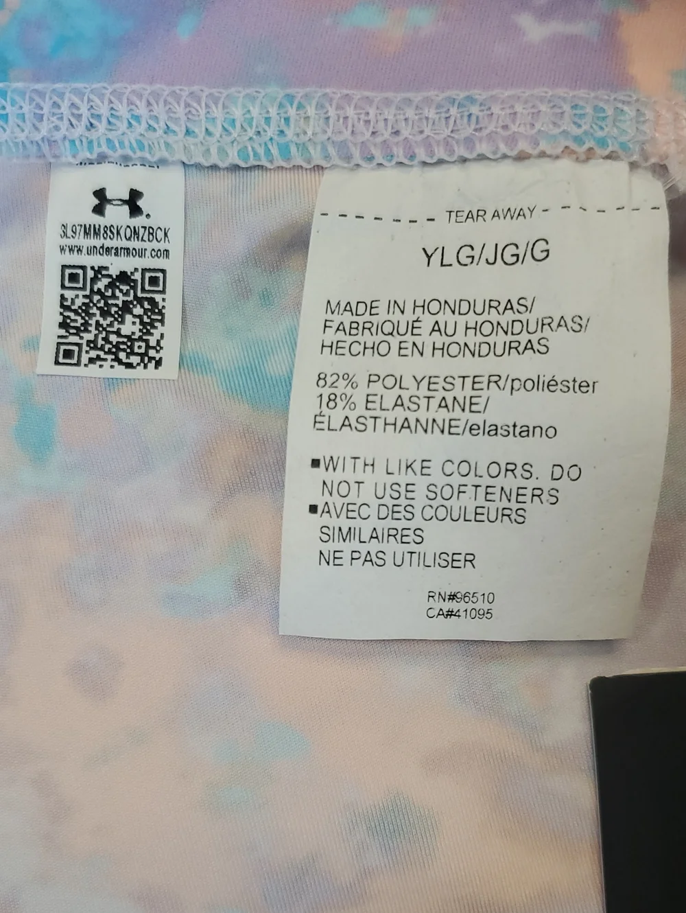 NWT Girls Under Amour Set, Multi Watercolored Leggings & Bike Shorts. Youth Lg
